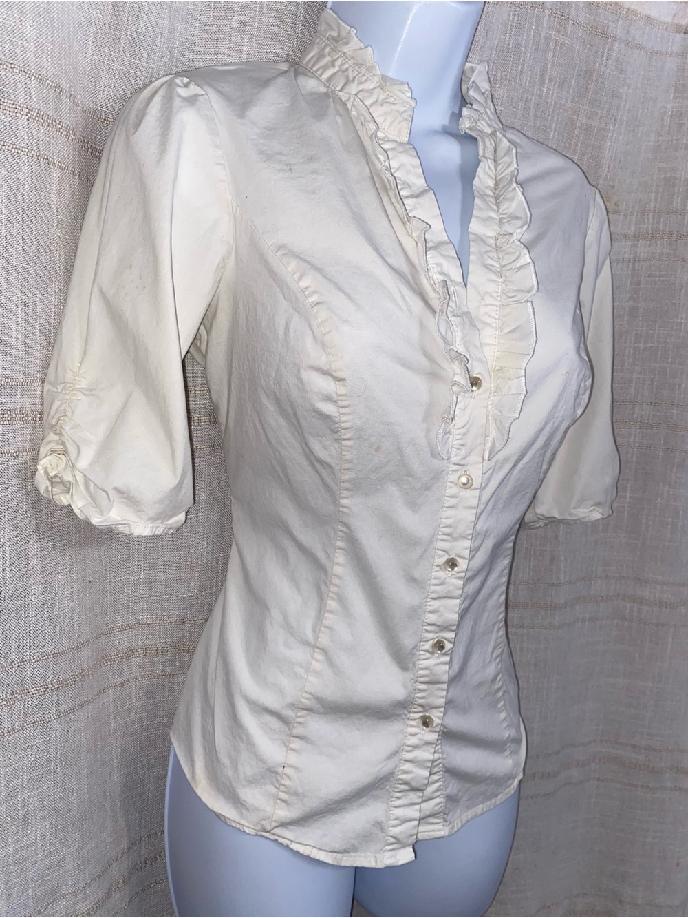 Heart Soul White Ruffle Collar Puff Sleeve Button Up Blouse L
